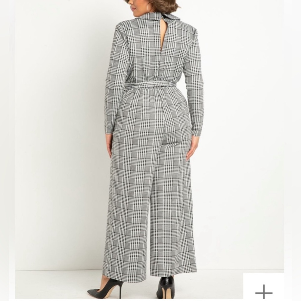 Wide Leg Plaid Jumpsuit with Lapel - Size 24 - Picture 3 of 5